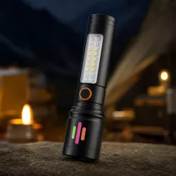 Ручной фонарик CB-517L с боковыми диодами - аккумулятор 1500 mAh, USB-зарядка, телескопическая фокусировка thumbnail