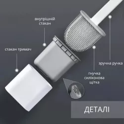 Туалетный ершик с гибкой силиконовой щеткой - для унитаза, раковин и ванн, компактный держатель, легко очищается thumbnail