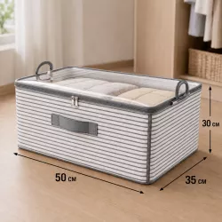 Чехол-контейнер для хранения 50x35x30 см - Прозрачная крышка, молния, удобные ручки для организации одежды и текстиля thumbnail