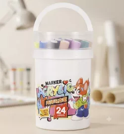 Акварельные маркеры Water Color Pen - 24 ярких цвета, водная основа, удобное ведро для хранения thumbnail