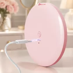 Круглое карманное зеркало с LED-подсветкой - аккумуляторное, зарядка через USB, компактный размер 9.1 см thumbnail