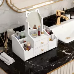 Органайзер для косметики UrbanKit с зеркалом - настольный, 5 секций, выдвижные ящики, водостойкий материал thumbnail