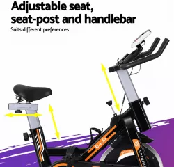 Велотренажер Everfit Spin Bike 118 - регулируемое сиденье, ЖК-дисплей, подстаканник, бесшумная работа thumbnail