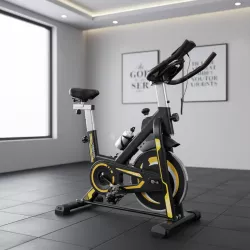 Велотренажер Everfit Spin Bike 118 - желтый, с подстаканником, регулируемым сиденьем и ЖК-дисплеем thumbnail