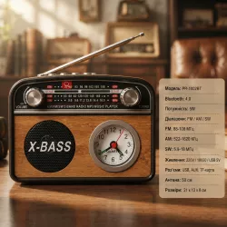 Радиоприемник PR-1002BT с Bluetooth - Ретро-дизайн, FM/AM/SW, USB/AUX/TF, Пульт в комплекте thumbnail