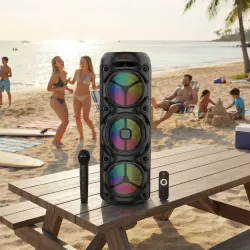 Портативная колонка ZQS8308 - Bluetooth, 3 динамика по 8 дюймов, мощность 20 Вт, микрофоны для караоке, LED-подсветка thumbnail