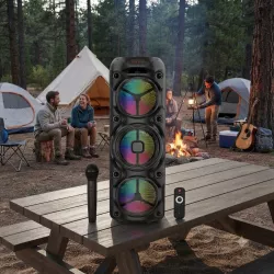 Портативная колонка ZQS8308 - Bluetooth, 3 динамика по 8 дюймов, мощность 20 Вт, микрофоны для караоке, LED-подсветка thumbnail