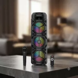 Портативная колонка ZQS8308 - Bluetooth, 3 динамика по 8 дюймов, мощность 20 Вт, микрофоны для караоке, LED-подсветка thumbnail