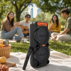 Bluetooth-колонка GTS-1880 - 50 Вт, 2 динамика 8 дюймов, беспроводной микрофон, автономная работа до 6 часов thumbnail