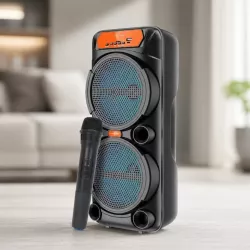 Bluetooth-колонка GTS-1880 - 50 Вт, 2 динамика 8 дюймов, беспроводной микрофон, автономная работа до 6 часов thumbnail