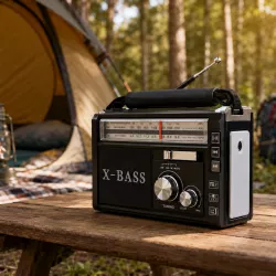 Портативный радиоприемник GOLON RX-381 X-Bass - FM/AM/SW, LED-фонарик, USB/SD, аккумулятор и питание от сети thumbnail
