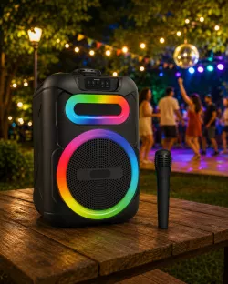 Bluetooth-колонка MS-2082BT-W с RGB-подсветкой - беспроводной микрофон, аккумулятор, USB и AUX thumbnail