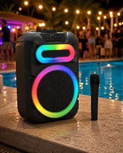 Bluetooth-колонка MS-2082BT-W с RGB-подсветкой - беспроводной микрофон, аккумулятор, USB и AUX thumbnail