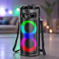 Портативная Bluetooth колонка KTS-2430 - 2 динамика по 4 дюйма, беспроводной микрофон, FM/USB/TF/AUX, аккумулятор 1200 мАч thumbnail