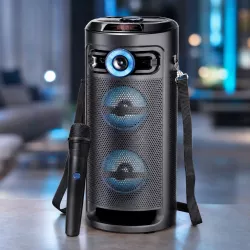 Портативная Bluetooth колонка KTS-2432 - Караоке-система 25 Вт, беспроводной микрофон, LED-подсветка, аккумулятор 3600 мАч thumbnail
