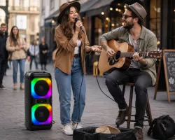 Портативная колонка KTS-2362 Bluetooth - 2 динамика 6,5 дюйма, беспроводной микрофон, RGB-подсветка, аккумулятор 1500 мАч thumbnail