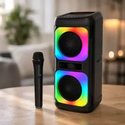 Портативная колонка KTS-2362 Bluetooth - 2 динамика 6,5 дюйма, беспроводной микрофон, RGB-подсветка, аккумулятор 1500 мАч thumbnail