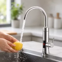 Проточный водонагреватель Delimano WATER HEATER RX-016 - LCD-дисплей, мощность 3 кВт, нагрев до 57°C, подключение снизу thumbnail