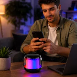 Мини-колонка Bluetooth S300 - 360° звук, TWS, подсветка, 5 Вт, 2-3 часа работы thumbnail