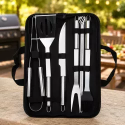 Набор для барбекю из нержавеющей стали - 9 предметов, удлиненные ручки, компактный чехол thumbnail