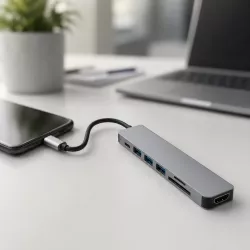 USB хаб 7в1 Type-C с HDMI и 3 портами USB 3.0 - SD, TF, Power Delivery, алюминиевый корпус thumbnail