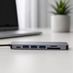 USB хаб 7в1 Type-C с HDMI и 3 портами USB 3.0 - SD, TF, Power Delivery, алюминиевый корпус thumbnail