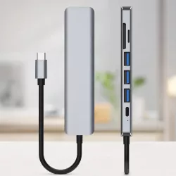 USB хаб 7в1 Type-C с HDMI и 3 портами USB 3.0 - SD, TF, Power Delivery, алюминиевый корпус thumbnail
