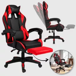 Игровое кресло HELE 26X-11 черно-красное - с подставкой для ног, 2 подушки, анатомическая спинка thumbnail