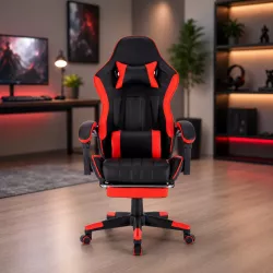 Игровое кресло HELE 26X-11 черно-красное - с подставкой для ног, 2 подушки, анатомическая спинка thumbnail