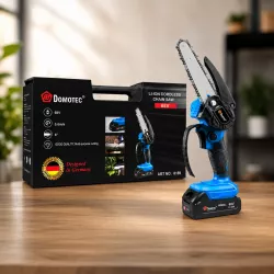 Аккумуляторная цепная пила DOMOTEC 6 дюймов - 68V, 8Ah, два аккумулятора в комплекте, эргономичная рукоятка thumbnail