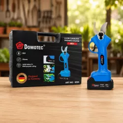 Аккумуляторный секатор DOMOTEC 68V - диаметр реза до 35 мм, лезвия из стали SK5, 2 аккумулятора в комплекте thumbnail
