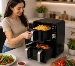 Двухкамерная аэрофритюрница T.K. Line TK00275 - 12л+6л, сенсорное управление, 5200+2000 Вт thumbnail