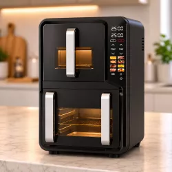 Двухкамерная аэрофритюрница T.K. Line TK00275 - 12л+6л, сенсорное управление, 5200+2000 Вт thumbnail