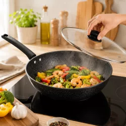Стеклянная крышка для сковороды 32 см - закаленное стекло, пароотвод, металлический ободок thumbnail