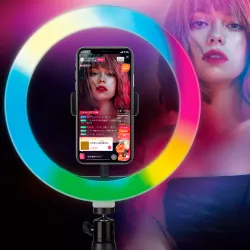 Кольцевая RGB лампа 26 см - 15 цветовых схем, держатель для смартфона, USB питание thumbnail