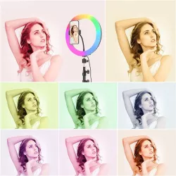 Кольцевая RGB лампа 26 см - 15 цветовых схем, держатель для смартфона, USB питание thumbnail