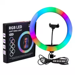 Кольцевая RGB лампа 26 см - 15 цветовых схем, держатель для смартфона, USB питание thumbnail