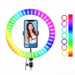 Кольцевая RGB лампа 26 см - 15 цветовых схем, держатель для смартфона, USB питание thumbnail