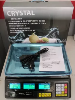 Электронные торговые весы Crystal 50 kg - платформа из нержавеющей стали, встроенный калькулятор, питание от сети и аккумулятора, два LED-дисплея thumbnail