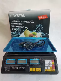 Электронные торговые весы Crystal 50 kg - платформа из нержавеющей стали, встроенный калькулятор, питание от сети и аккумулятора, два LED-дисплея thumbnail