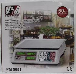 Электронные торговые весы Promotec PM 5051 - до 50 кг, аккумулятор 6 Вольт, стальная платформа 34.5x23 см, счетчик цены thumbnail