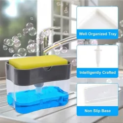 Дозатор мыла Soap Pump - 385 мл, ABS-пластик, с губкой, серый thumbnail