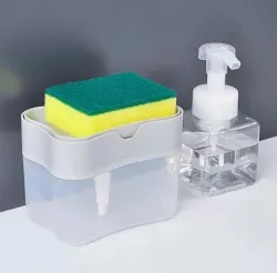 Дозатор мыла Soap Pump - 385 мл, ABS-пластик, с губкой, серый thumbnail