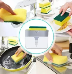 Дозатор мыла Soap Pump - 385 мл, ABS-пластик, с губкой, серый thumbnail