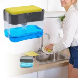 Дозатор мыла Soap Pump - 385 мл, ABS-пластик, с губкой, серый thumbnail
