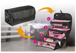 Органайзер для косметики Roll-N-Go - водонепроницаемый, 4 отделения на молнии, магнитная застежка, кольцо для подвешивания thumbnail