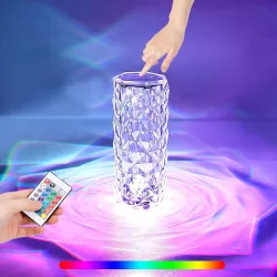 Настольная лампа Роза с пультом - RGB свет, 16 цветов, сенсорное управление, USB/аккумулятор, акриловый кристал thumbnail
