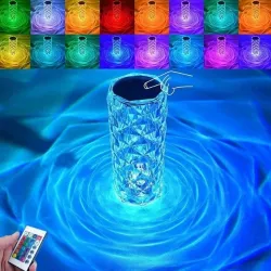 Настольная лампа Роза с пультом - RGB свет, 16 цветов, сенсорное управление, USB/аккумулятор, акриловый кристал thumbnail