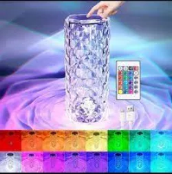 Настольная лампа Роза с пультом - RGB свет, 16 цветов, сенсорное управление, USB/аккумулятор, акриловый кристал thumbnail