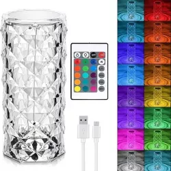 Настольная лампа Роза с пультом - RGB свет, 16 цветов, сенсорное управление, USB/аккумулятор, акриловый кристал thumbnail